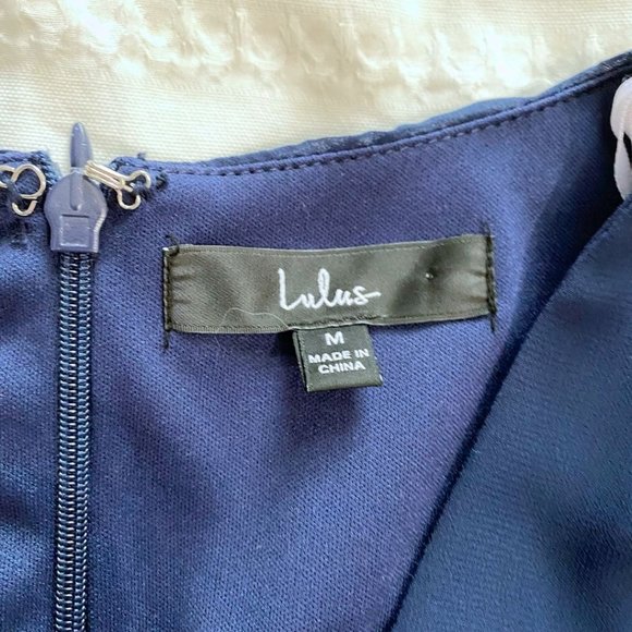 NWOT LULUS SWEET LIKE YOU NAVY CHIFFON RUFFLE FRONT TIE MINI COCKTAIL DRESS - M - Picture 9 of 12